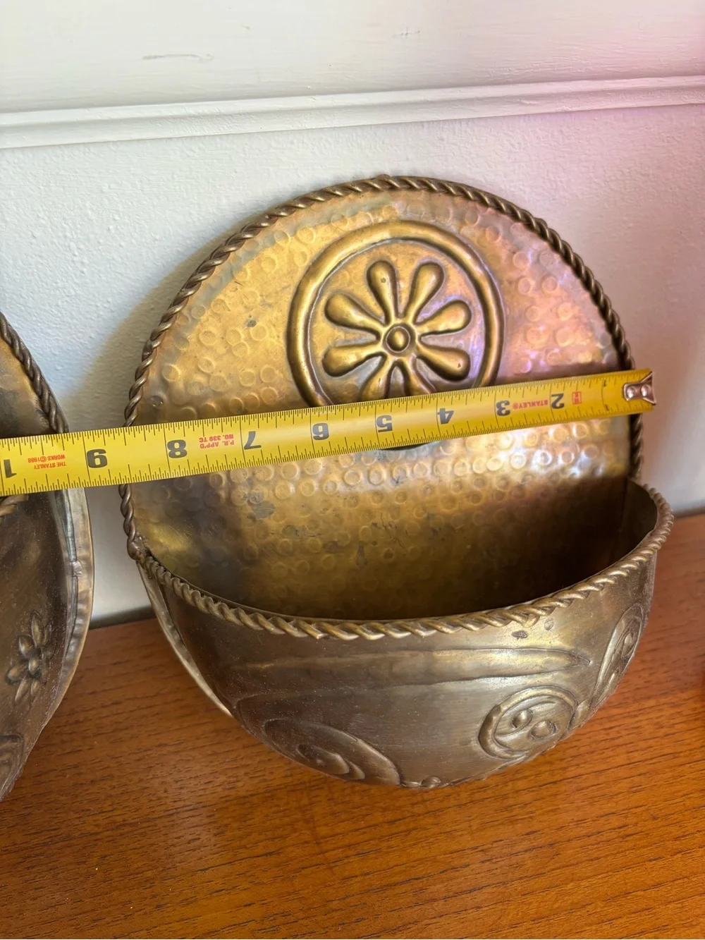 Set of three brass wall pocket hanging plant holders vintage butterfly flower